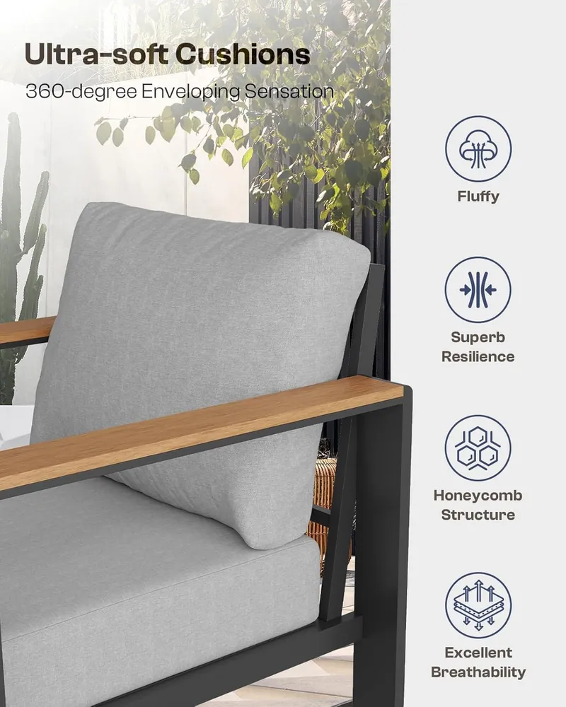 Oasbira 4 Piece Patio Conversation Sets with Washable Thick Cushions