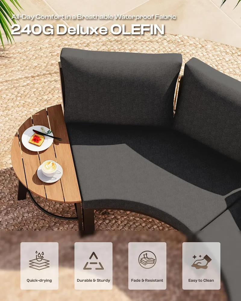 Oasbira 7 Piece Curved Outdoor Sectional Sofas with Coffee Table