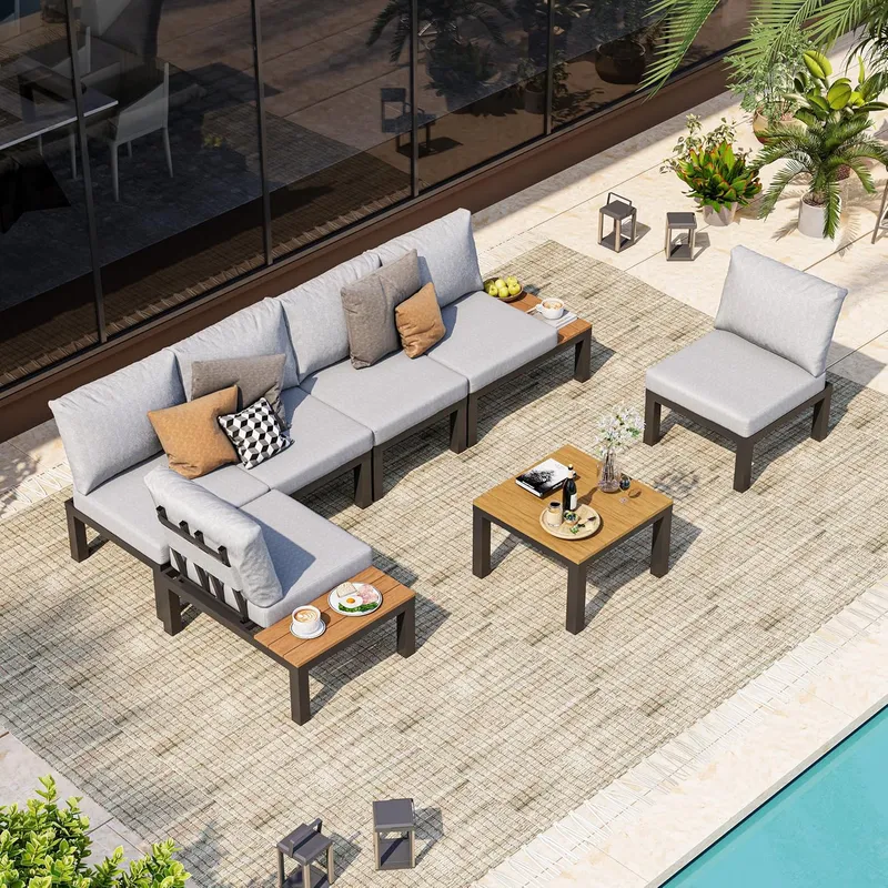 Oasbira Aluminum Modular Outdoor Patio Furniture Set, Grey