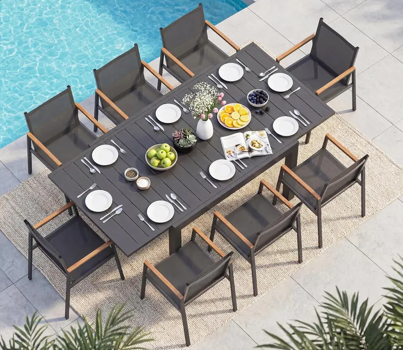 Oasbira Outdoor Aluminum Patio Dining Table Set for 8 Person