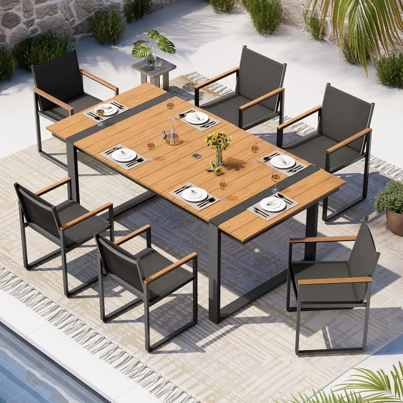 Oasbira Outdoor Dining Set, HDPS + Aluminum Patio Table
